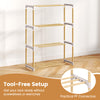 4-tier solid wood shoe rack with slatted shelves and tool-free setup, ideal for entryway or bedroom storage.
