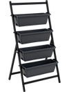 4-tier vertical raised garden bed featuring a heavy metal frame and spacious containers, ideal for maximizing sunlight exposure.