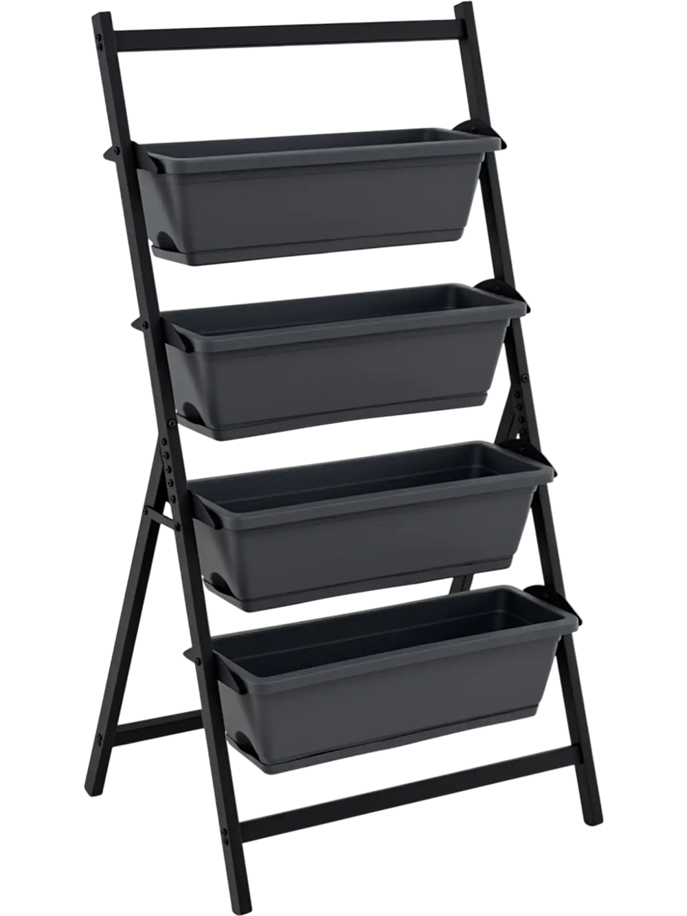 4-tier vertical raised garden bed featuring a heavy metal frame and spacious containers, ideal for maximizing sunlight exposure.