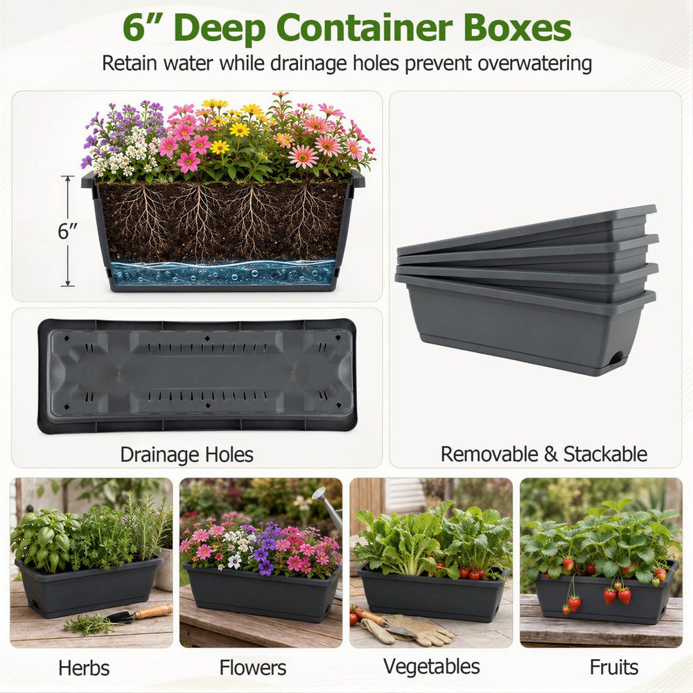 4-tier vertical raised garden bed with 4 detachable containers and drainage holes for efficient plant growth.
