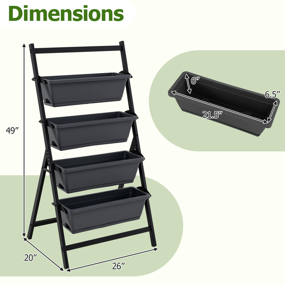 4-tier vertical raised garden bed with detachable containers and drainage holes, ideal for space-saving plant growth.