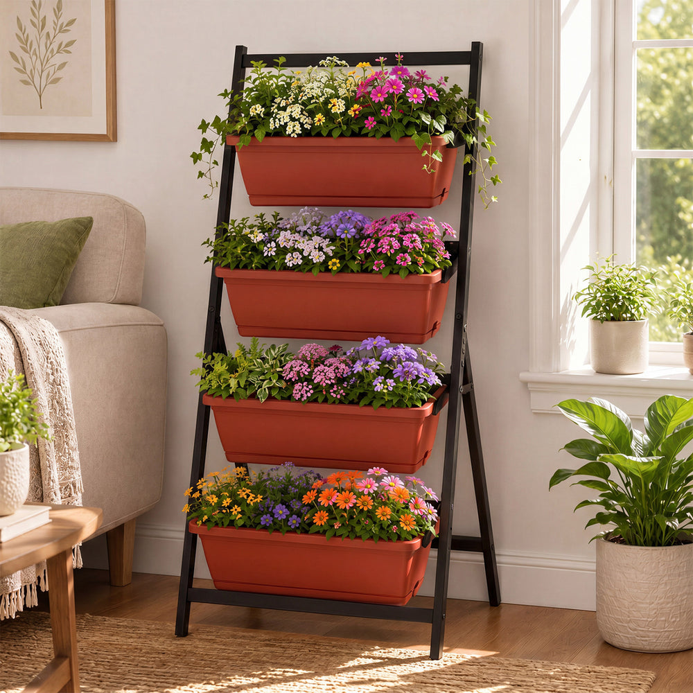 4-Tier Vertical Raised Garden Bed with Drainage Holes and 4 Containers-Red - Gallery View 1 of 9