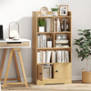 Natural 4-tier bookshelf with 4 display cubes and 2 doors, perfect for living room or office storage and display.