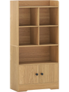 4-tier bookshelf in natural finish with 4 open cubes and 2-door cabinet, perfect for living room or office storage.