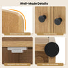 Well-made details of the 4-tier bookshelf showcasing rounded corners, magnetic door catches, and non-slip foot pads.