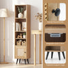 Slim 4-tier rattan storage cabinet in natural finish with adjustable shelves, perfect for small spaces and stylish.