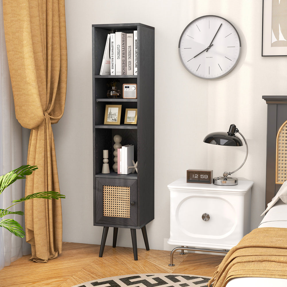 4 Tiers Rattan Storage Cabinet with Slim Design-Black - Gallery View 1 of 10