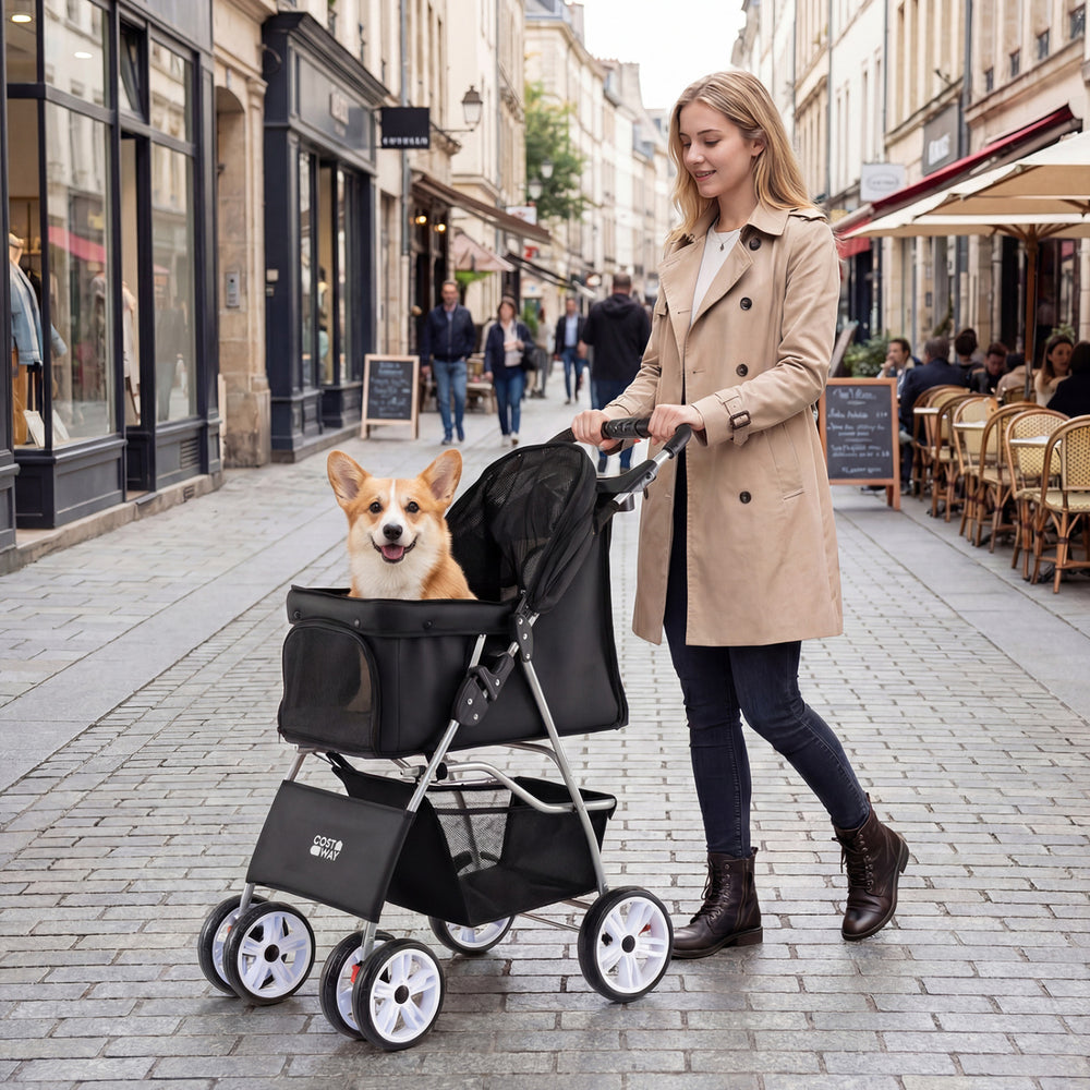 4 Wheel Pet Stroller for Small Dogs Cats up to 33 LBS-Black - Gallery View 1 of 11
