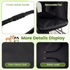 Close-up of the comfy leather handle and removable pad of a black 4 wheel pet stroller for small dogs and cats.