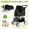 4 Wheel Pet Stroller for small dogs and cats, featuring a black design, adjustable canopy, and compact folding.