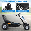 Adjustable bucket seat of a white pedal go-kart for kids, featuring 2 positions for optimal support and comfort.