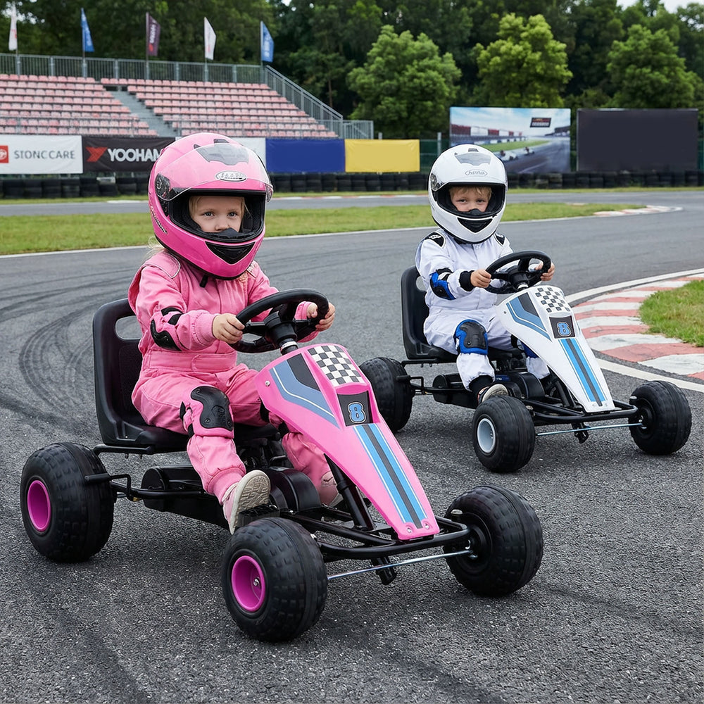 4-Wheel Ride On Toy Pedal Go Kart for Kids with Steering Wheel and Safe Handbrake-Pink - Gallery View 1 of 10
