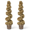 Set of 2, 4 FT artificial topiary spiral trees in vintage pots, featuring gold leaves and a chic design for.