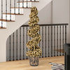 4 FT artificial topiary spiral tree with gold leaves in a vintage plastic pot, perfect for indoor or outdoor decor.