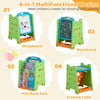 4-in-1 art easel for kids features a double-sided whiteboard and blackboard, adjustable height, and ample storage for supplies.