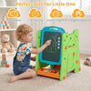 Kids' 4-in-1 art easel in green features a double-sided magnetic board, ample storage, and adjustable height for creative play.