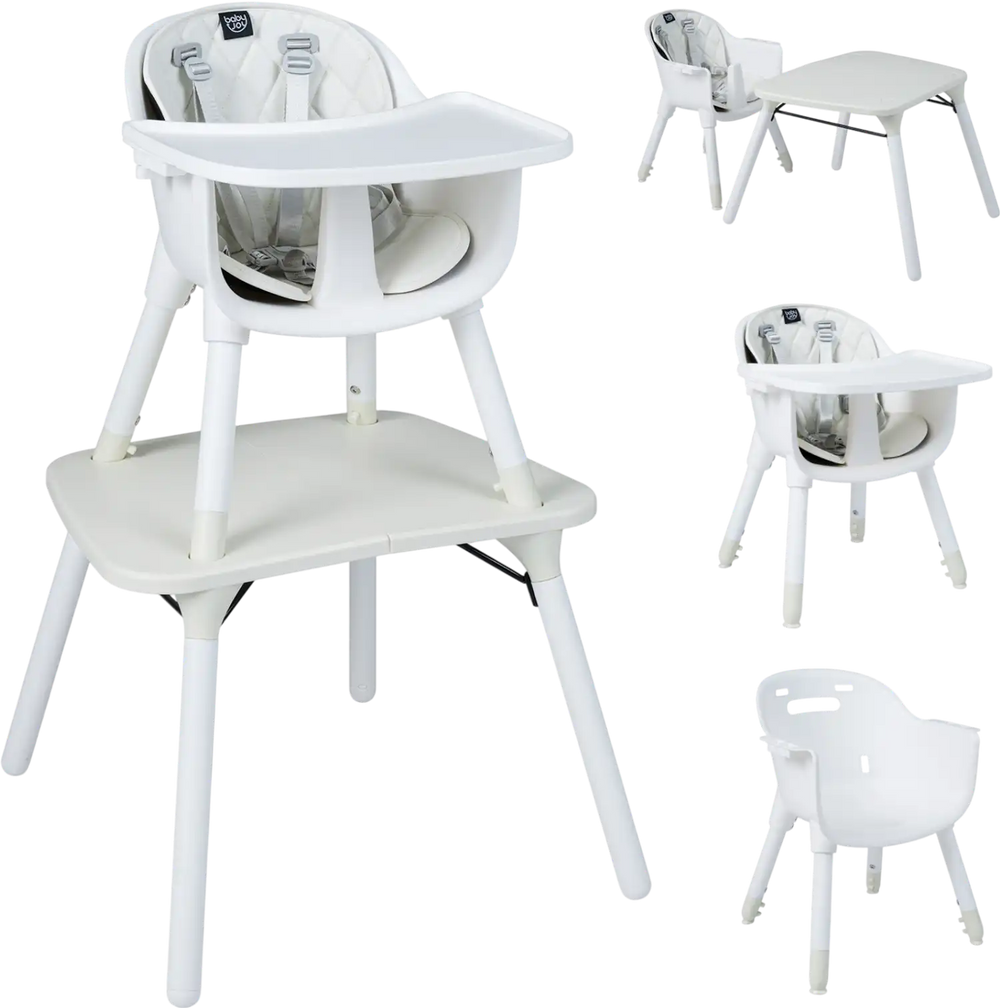 4-in-1 baby convertible chair set in cream with adjustable tray, removable cushion, and lightweight design for easy.
