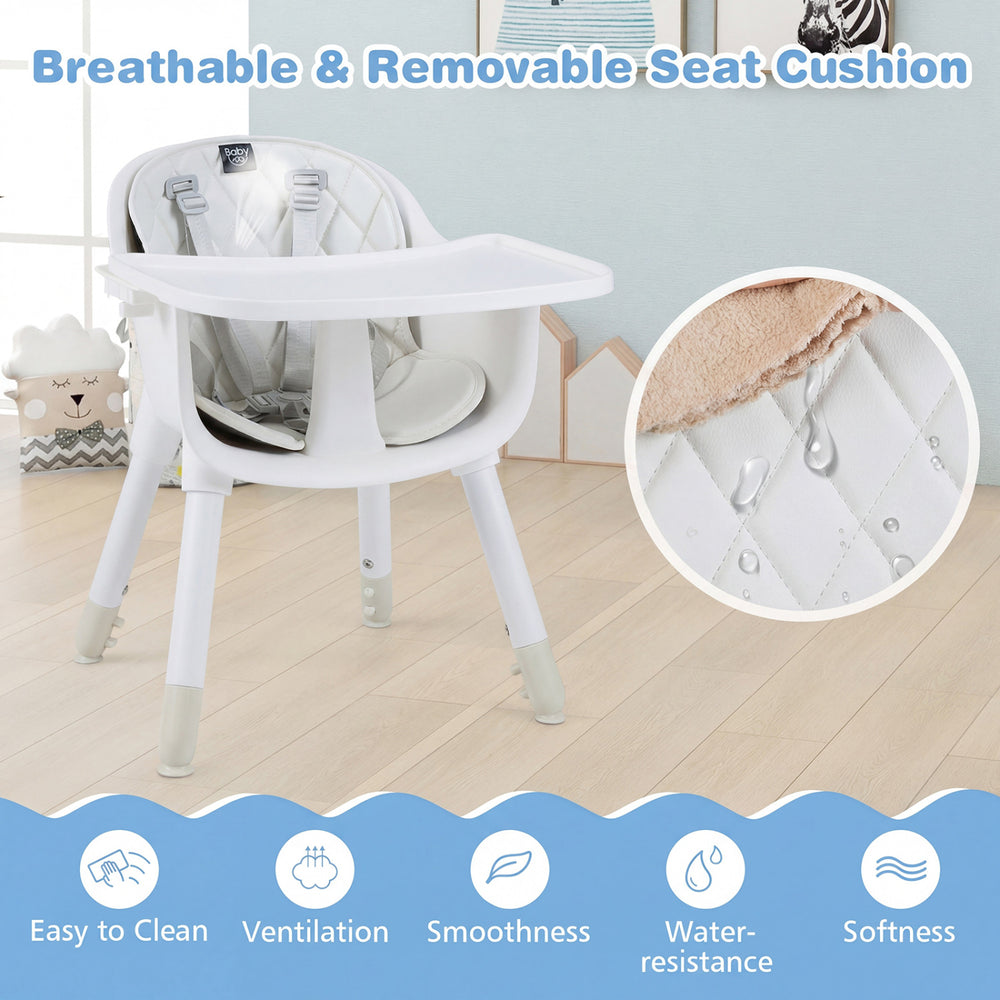4-in-1 baby convertible chair set with removable PU cushion in cream, designed for safety and easy cleaning in narrow.