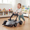 Gray 4-in-1 baby push walker activity center with vivid steering wheel, comfortable handle, and non-slip wheels for.