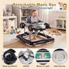 4-in-1 baby push walker activity center in gray with detachable music box, adjustable height, and interactive steering.