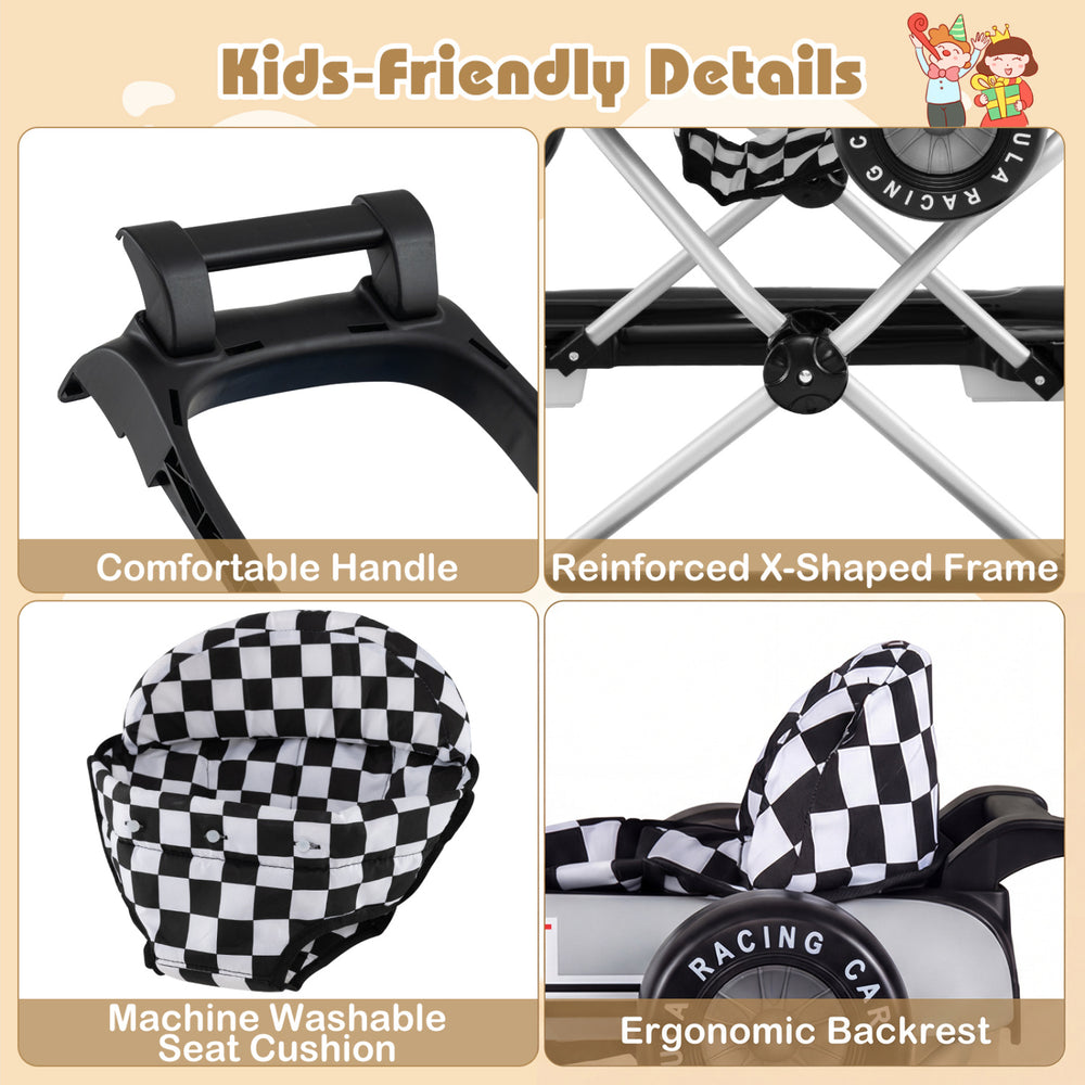 4-in-1 baby push walker with adjustable height, comfortable handle, and machine washable seat cushion for kids' fun.