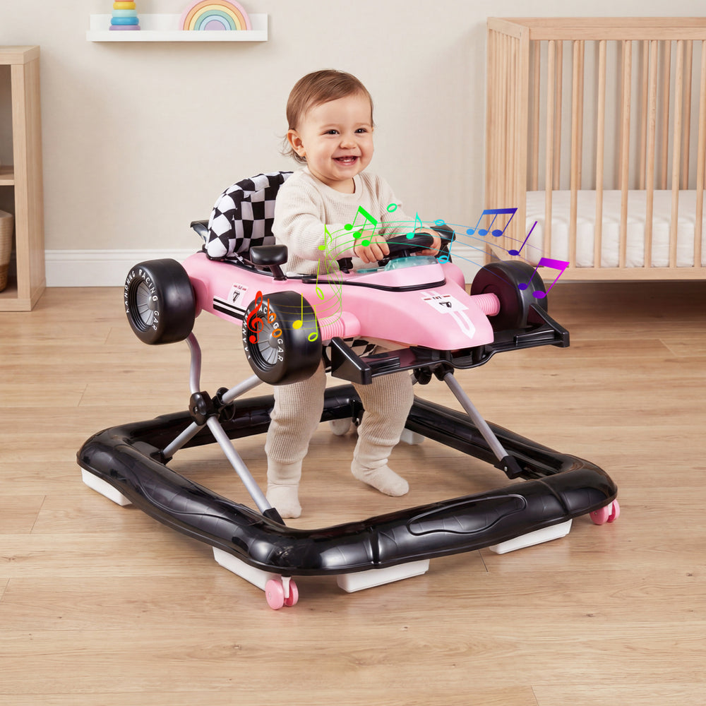 4-in-1 Baby Push Walker Activity Center Height Adjustable with Music Box-Pink - Gallery View 1 of 10
