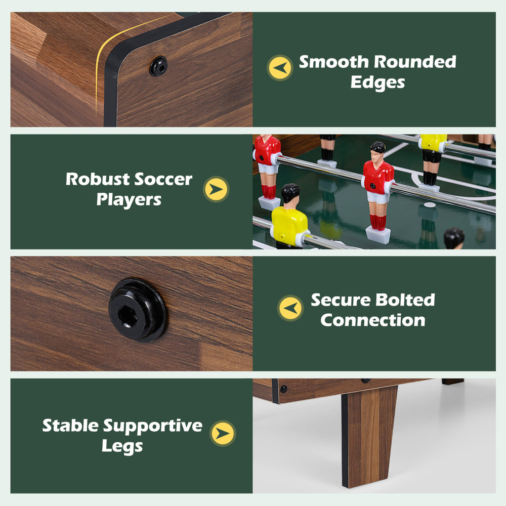 Close-up of the 4 in 1 Combo Game Table Set showing smooth rounded edges and robust soccer players for versatile.