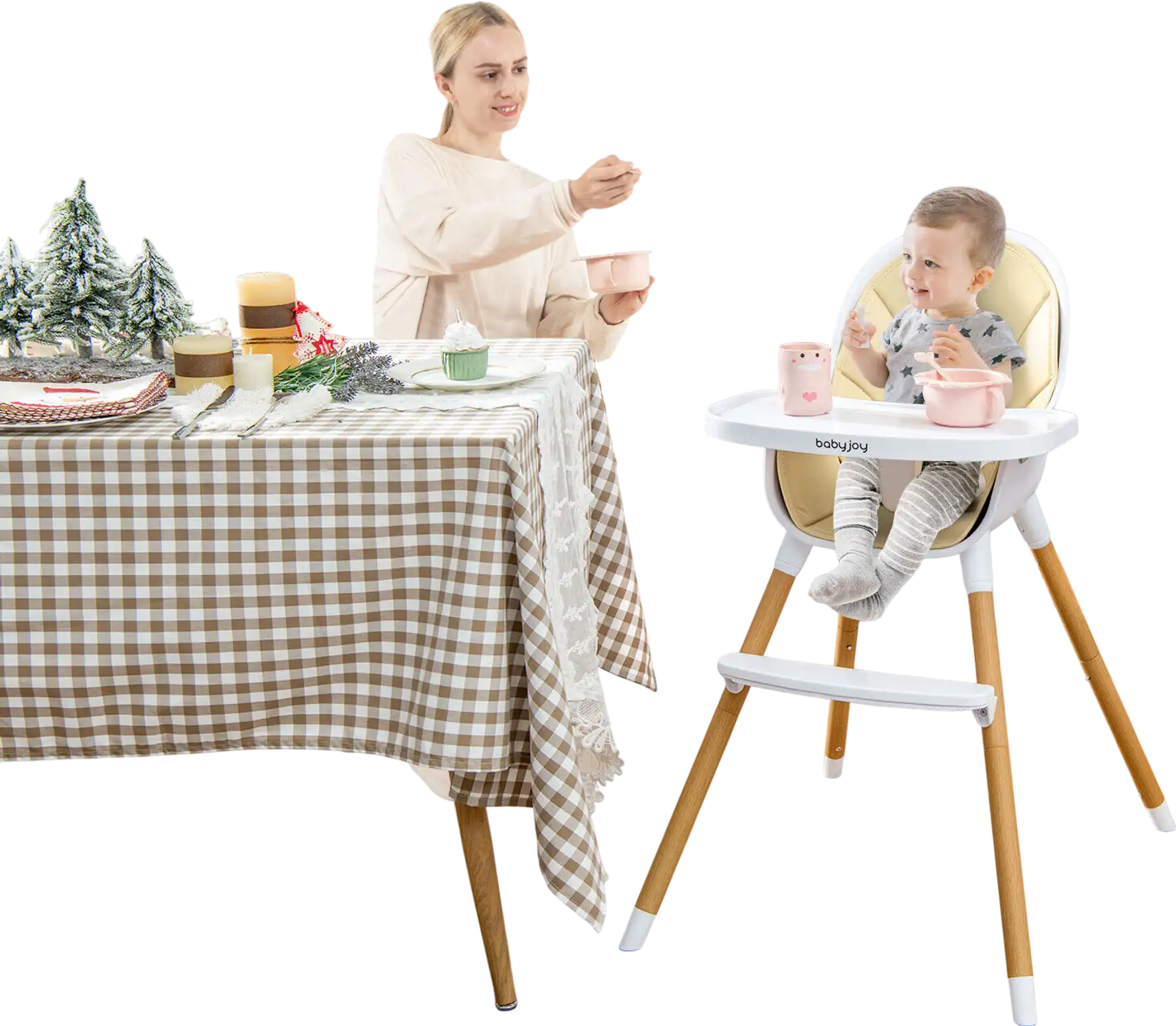Costway 4-in-1 Convertible Baby High Chair Adjustable Tray Beige 57263481 New