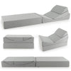Convertible folding sofa bed in gray with high-density foam, showcasing modular design for versatile use in living.