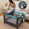 4-in-1 Convertible Portable Baby Play yard with Toys and Music Player-Blue - Gallery View 1 of 10