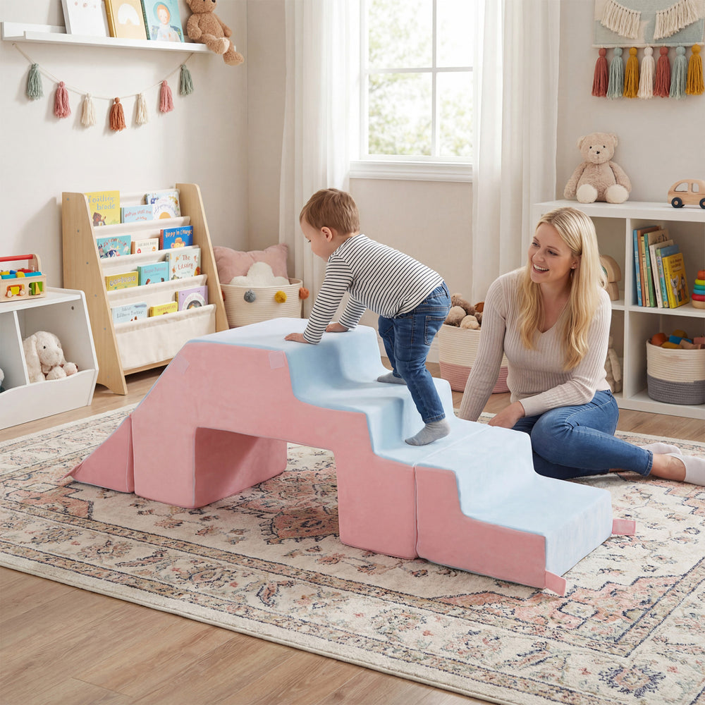 4-in-1 Foam Climbing Blocks Toddler Indoor Climb with Slide-Pink - Gallery View 1 of 12