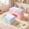 Colorful 4-in-1 foam climbing blocks in pink and blue, perfect for indoor play and promoting crawling, climbing, and sliding.
