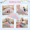 Colorful 4-in-1 foam climbing blocks in pink for toddlers, featuring a slide for crawling, climbing, and sitting activities.