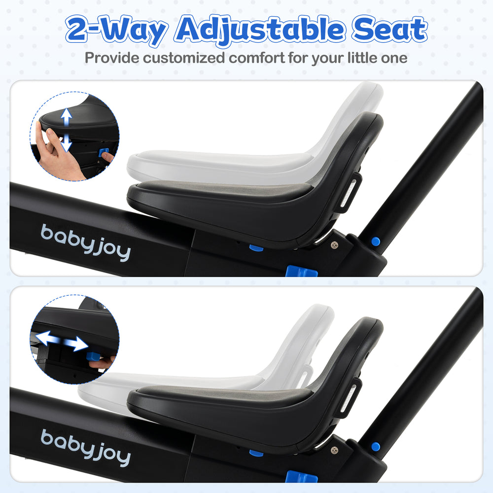 2-way adjustable seat of the 4-in-1 foldable toddler tricycle for customized comfort and safety in navy color.