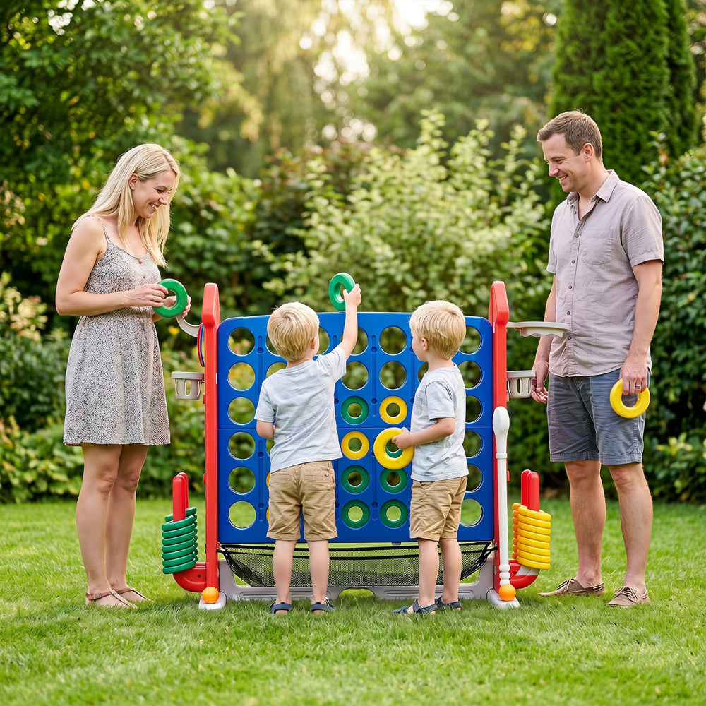 4-in-1 Height Adjustable Row Connect Game with Mesh Net and Carrying Bag-Red - Gallery View 1 of 12