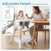 4 in 1 high chair with adjustable height and tray, featuring sturdy wooden legs and a convenient storage basket.