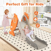 Indoor slide for kids with basketball hoop, orange and gray design, promoting balance and coordination for ages 3+.
