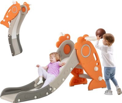Costway 4-in-1 Kids Indoor Slide Playset w/ Basketball Hoop Rings 483592176 New