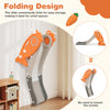 Folding indoor slide for kids with basketball hoop, orange carrot design, ideal for small spaces and easy storage.