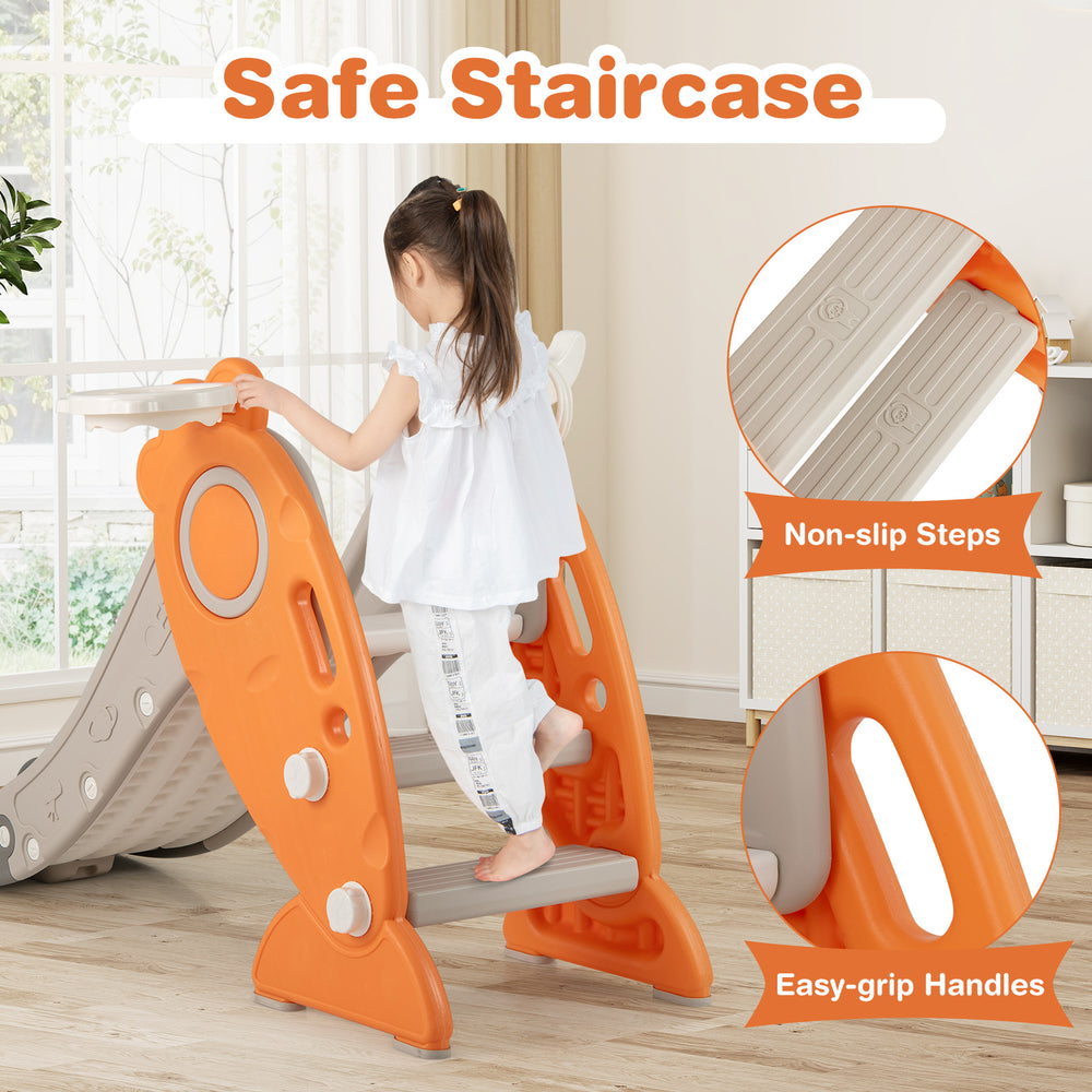 Safe staircase with non-slip steps and easy-grip handles on the 4-in-1 indoor slide for kids, designed for safety and.
