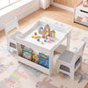 Kids table and chairs set in grey with building blocks, bookshelves, and spacious storage for play and study activities.