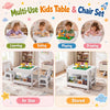 Multi-use kids table and chair set in grey, featuring storage, bookshelves, and a reversible tabletop for versatile play.