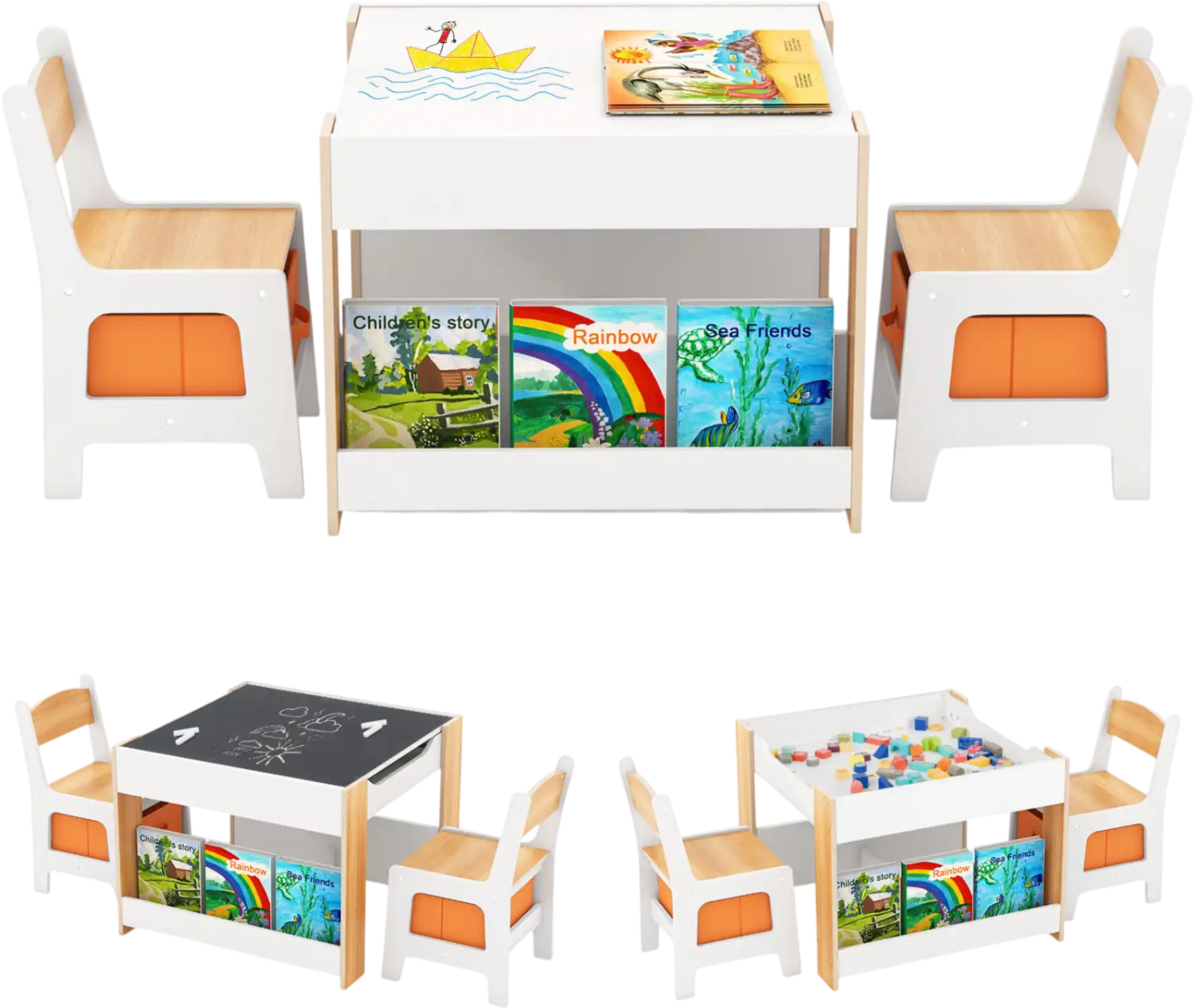 Costway 4-in-1 Kids Activity Table & Chairs Set Reversible Tabletop 491387526 New