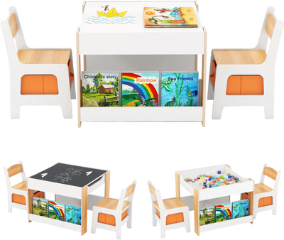 Costway 4-in-1 Kids Activity Table & Chairs Set Reversible Tabletop 491387526 New