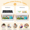Double-sided kids activity table featuring a chalkboard and whiteboard, designed for drawing, studying, and playing.