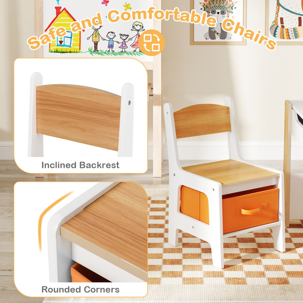 Kids chair with inclined backrest and rounded corners, made of child-safe MDF, ideal for learning and play.
