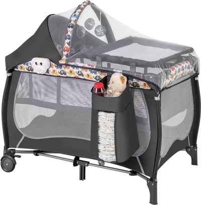Costway 4-in-1 Portable Baby Nursery Center Playpen w/ Net Music Box 52846379 New