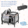 Portable baby nursery center with changing table, bassinet, and playard; multicolor design for infants and toddlers.