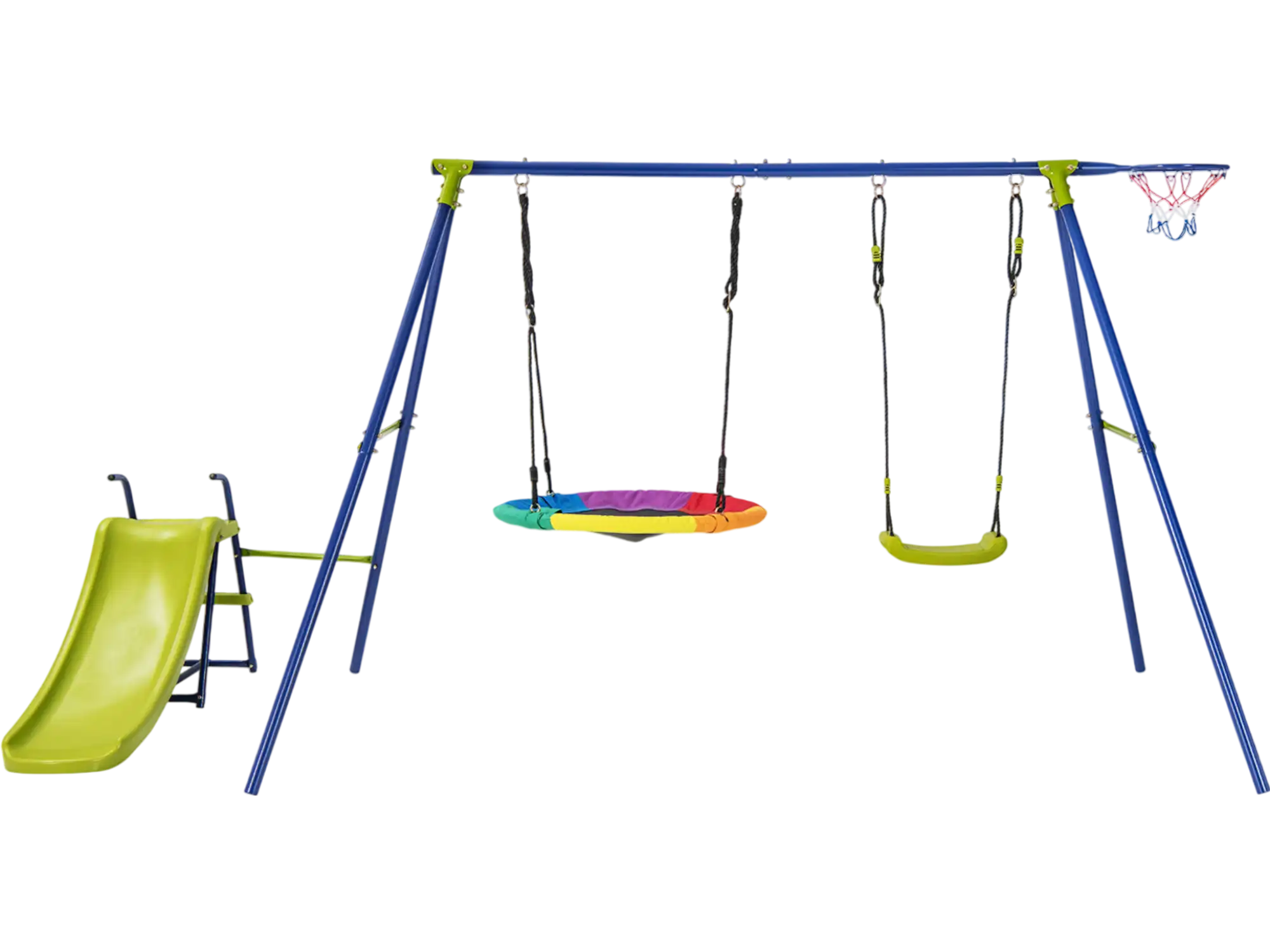 Costway 4-in-1 Heavy-Duty Metal Playset Slide Basketball Hoop 73961852 New