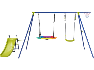 Costway 4-in-1 Heavy-Duty Metal Playset Slide Basketball Hoop 73961852 New